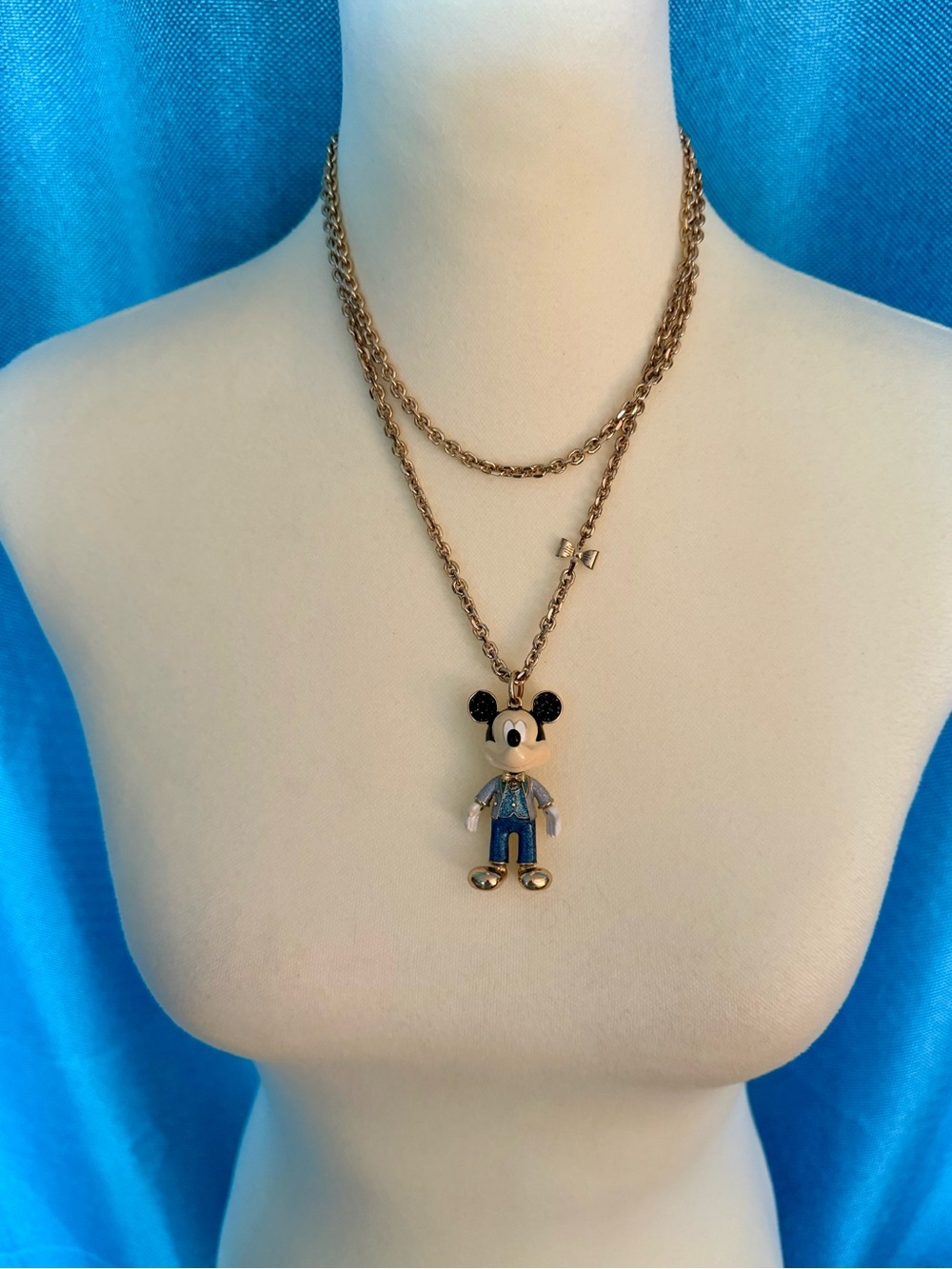 Disney x Betsey Johnson Mickey Mouse 50th Ann. Necklace Blue Suit/Gold Tone